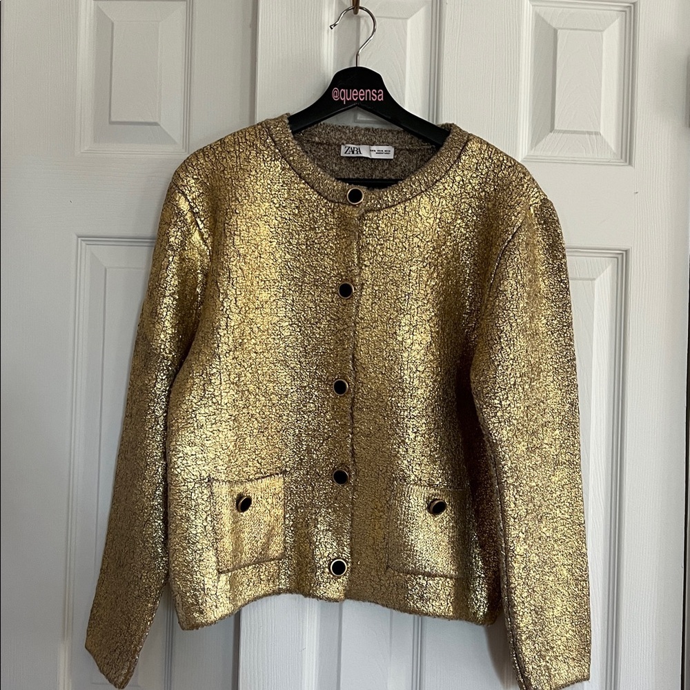 Zara Foil Knit Cardigan with Black & Gold Buttons - Picture 6 of 17